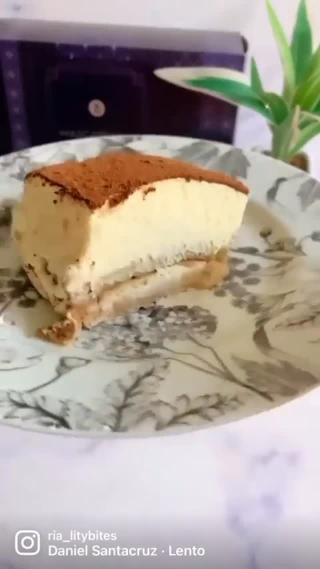 Mascarpone Cake slice on floral plate