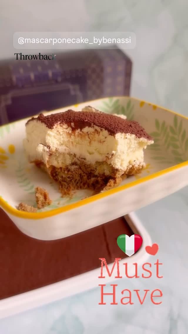 Mascarpone Cake slice on Italian-themed dish